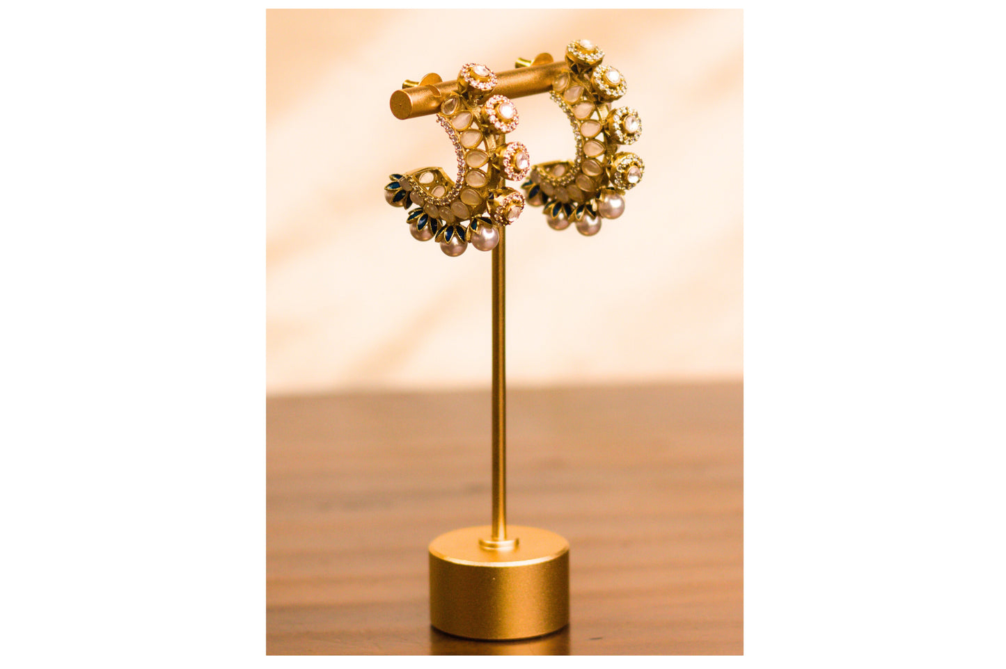 Teal Meena Pearl and Stone Half Hoop Earrings