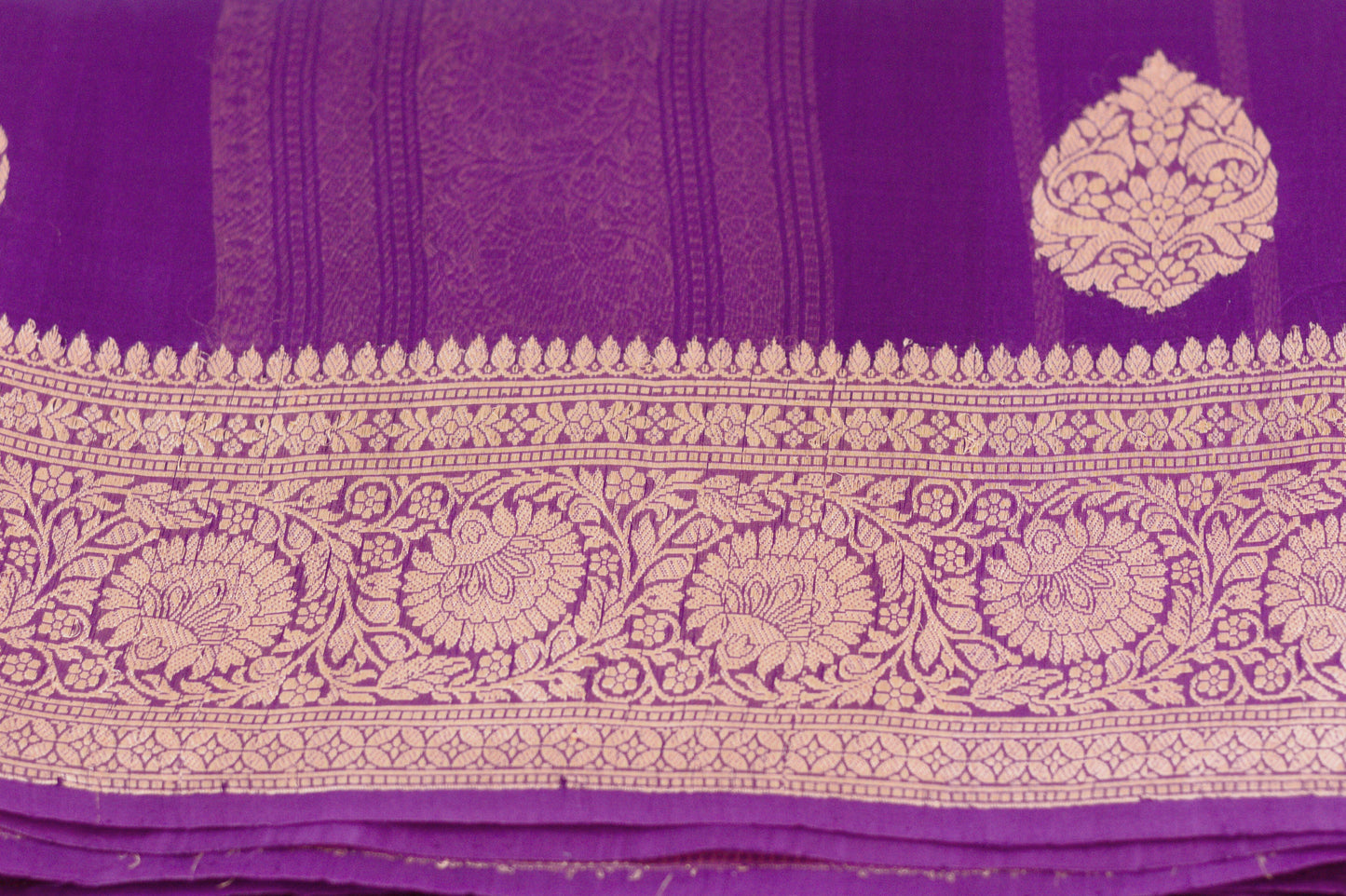 Purple Pure Kora Silk Banarasi Handloom Saree With Gold Zari