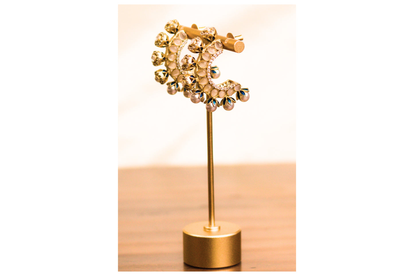 Teal Meena Pearl and Stone Half Hoop Earrings