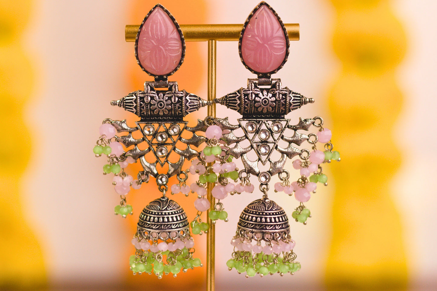 Pink and Silver Earrings and Mang-tika Set