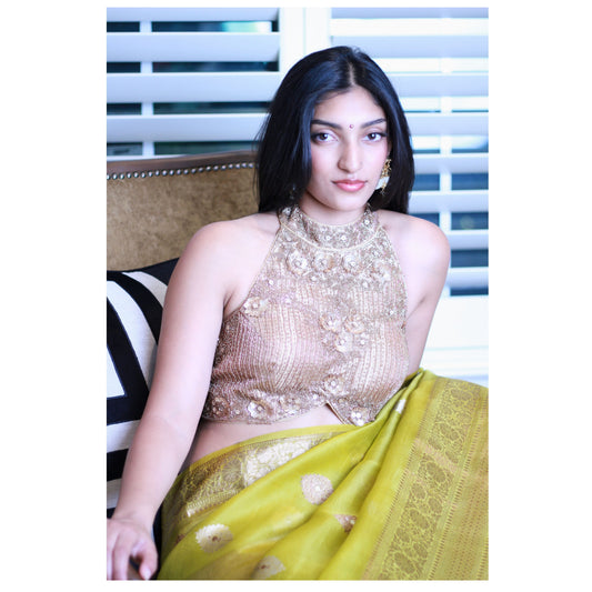 Champagne Hand Embroidered Halter blouse.