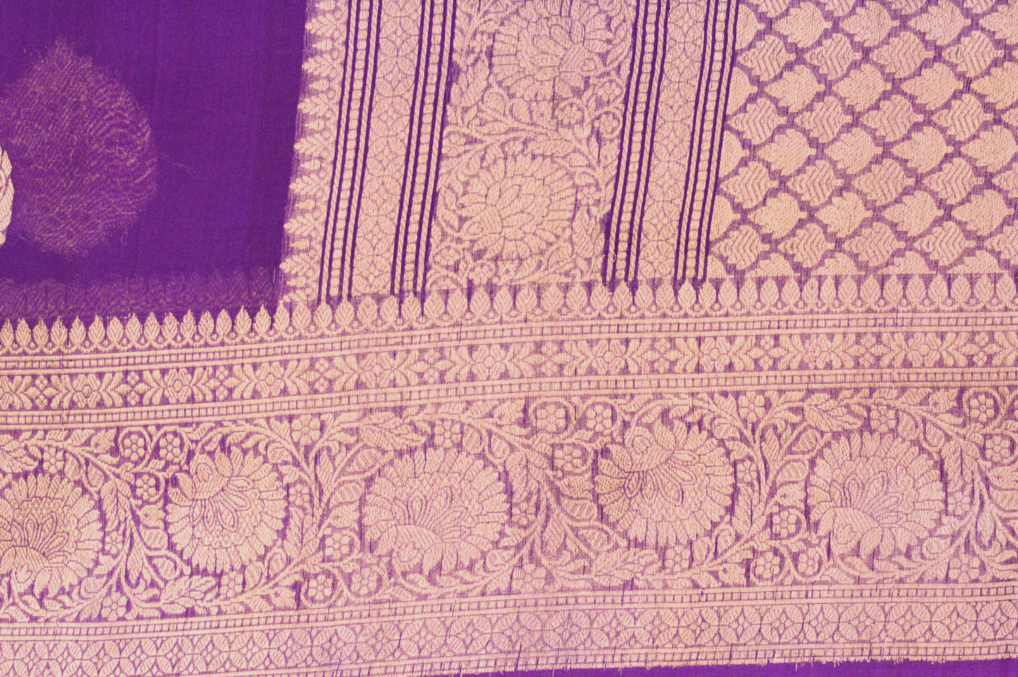 Purple Pure Kora Silk Banarasi Handloom Saree With Gold Zari