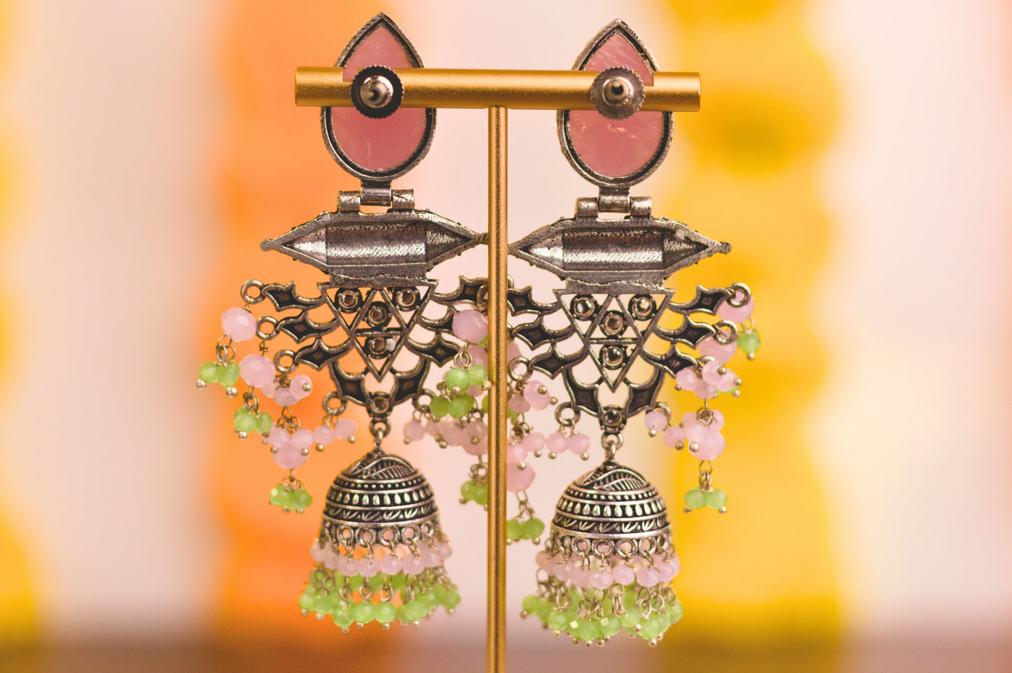 Pink and Silver Earrings and Mang-tika Set