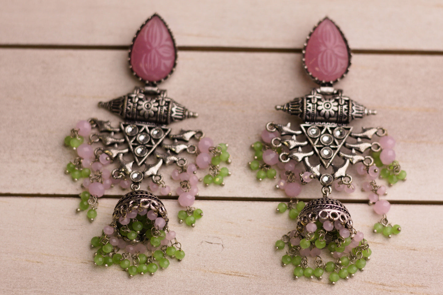Pink and Silver Earrings and Mang-tika Set
