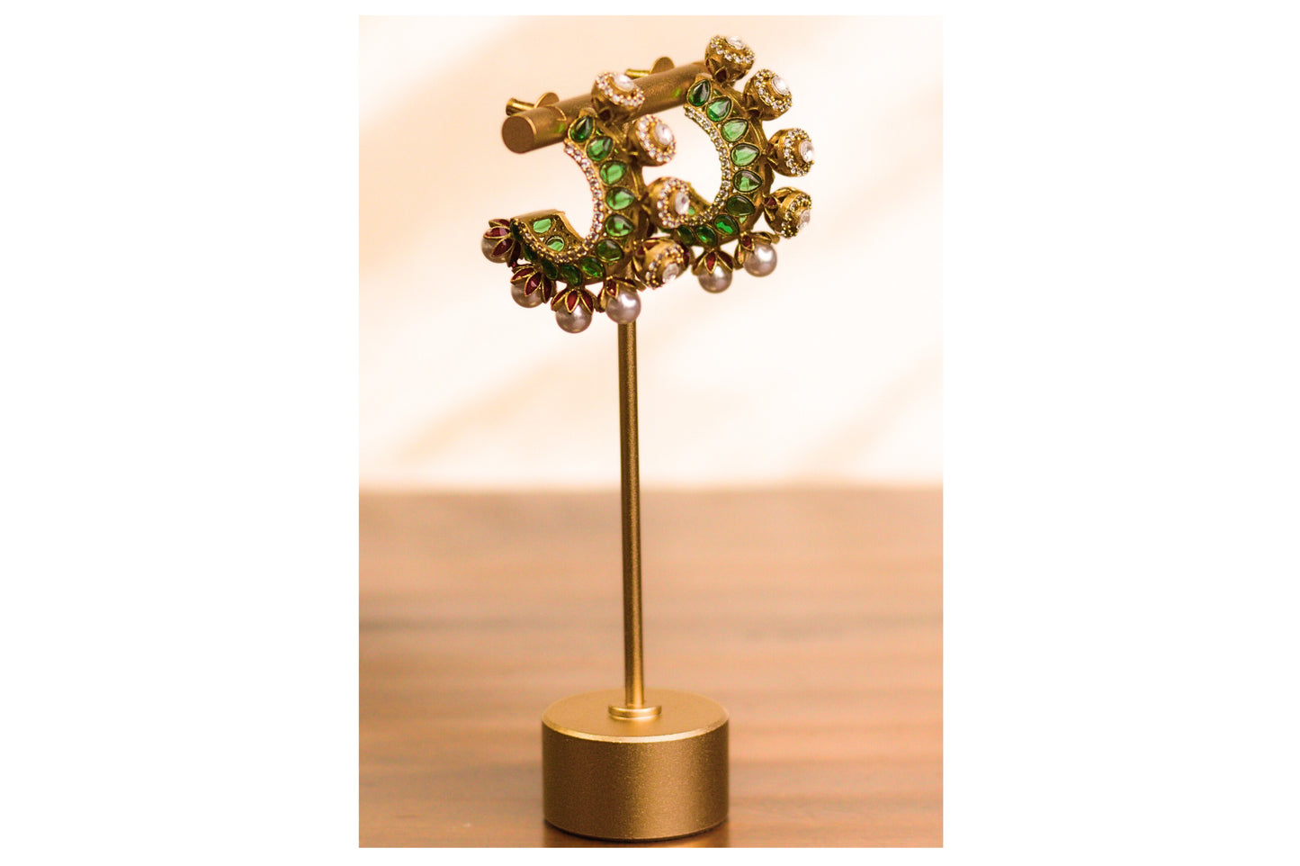 Red and Green Meena Stone and Pearl Half Hoop Earrings