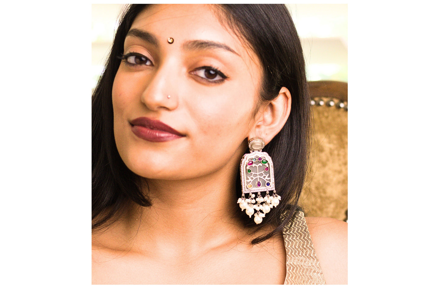 Ivory Inlay Jharoka Earrings
