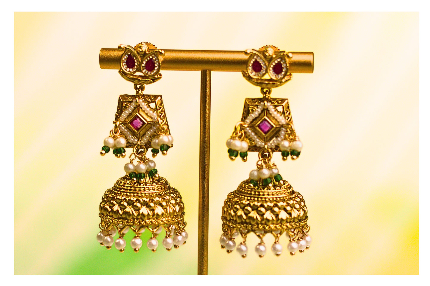 Temple Inspired Ruby Dainty Paisley Jhumkas