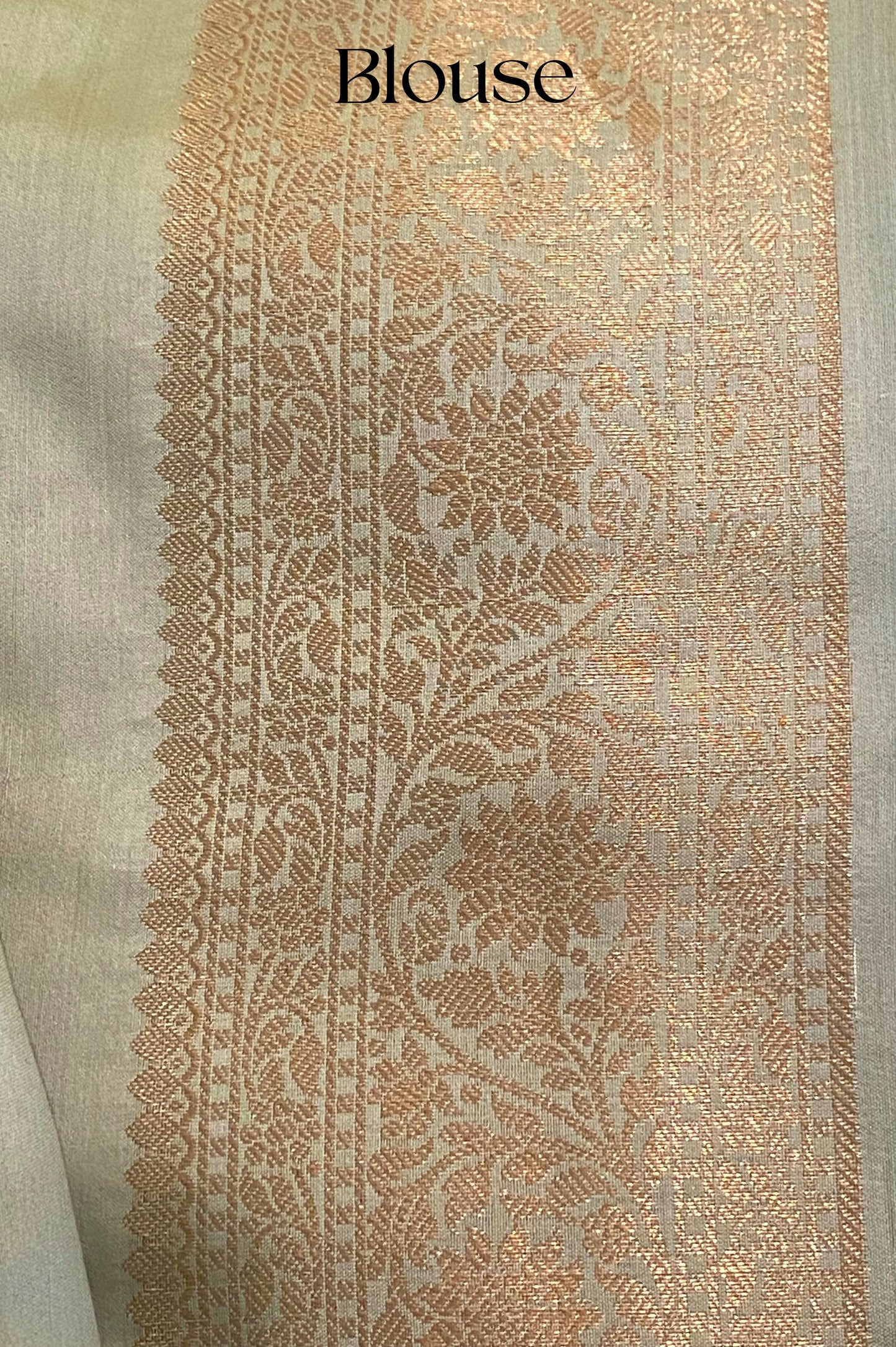 Pearlescent Sage Pure Chiniya Handloom Silk Saree with  Subtle Gold Butis