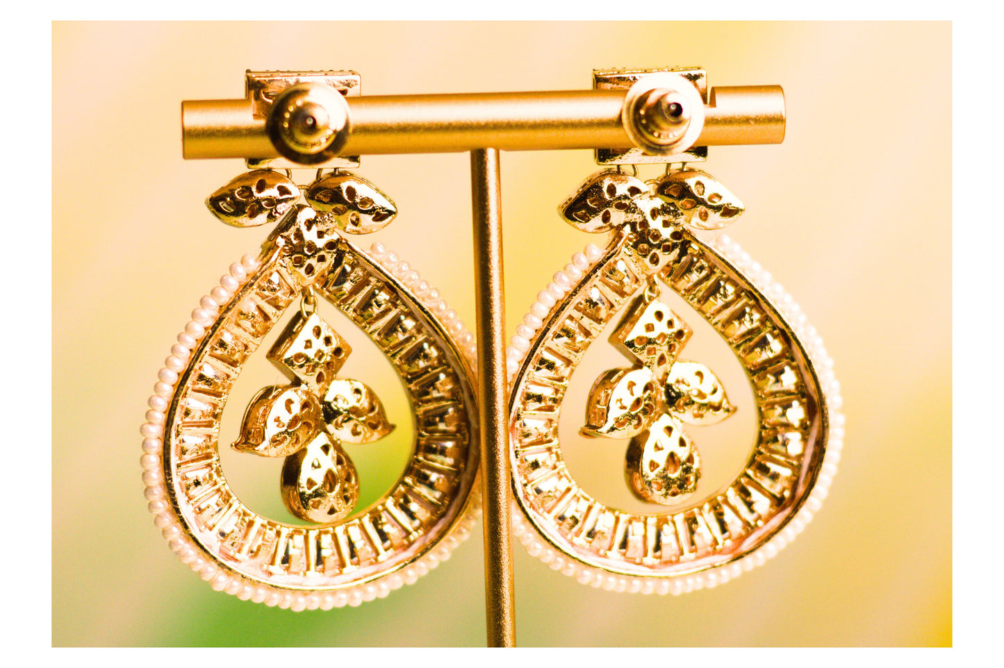 Pipal Patta Moti and Kundan Earrings