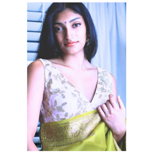 Light‑Pink Georgette V‑Neck Blouse with Sequin Embroidery