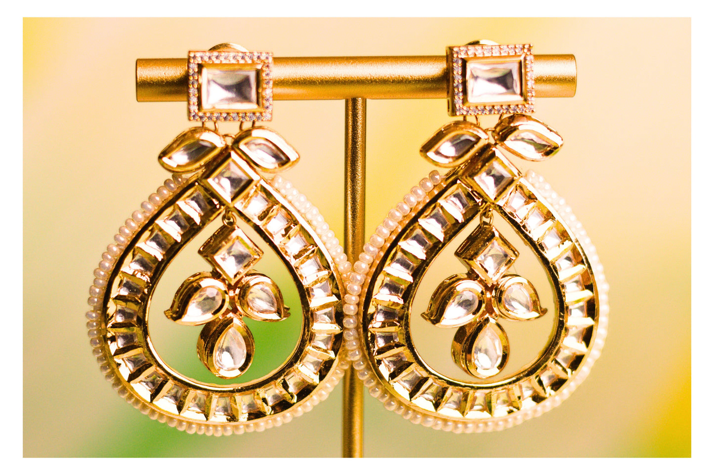 Pipal Patta Moti and Kundan Earrings