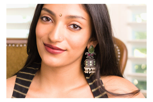 Aqua Paisley Oxidized Jhumkas