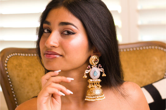 Shy Bird Aqua Drop Sona Chandi Thappa Jhumkas