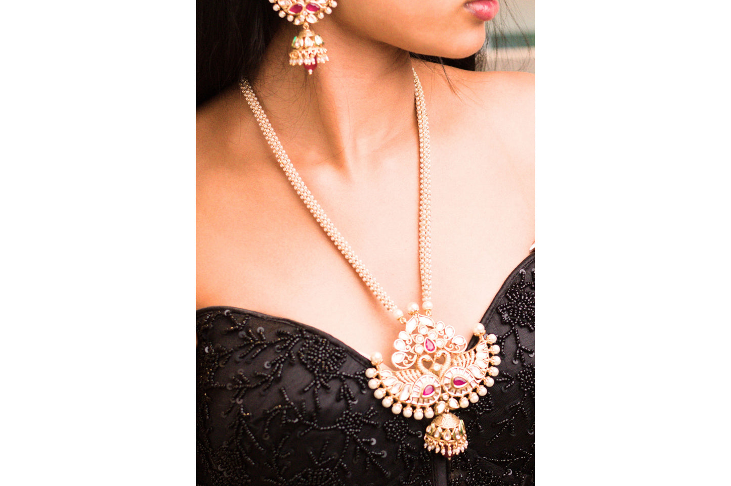 Polki Kundan and Pearl Mor Necklace Set