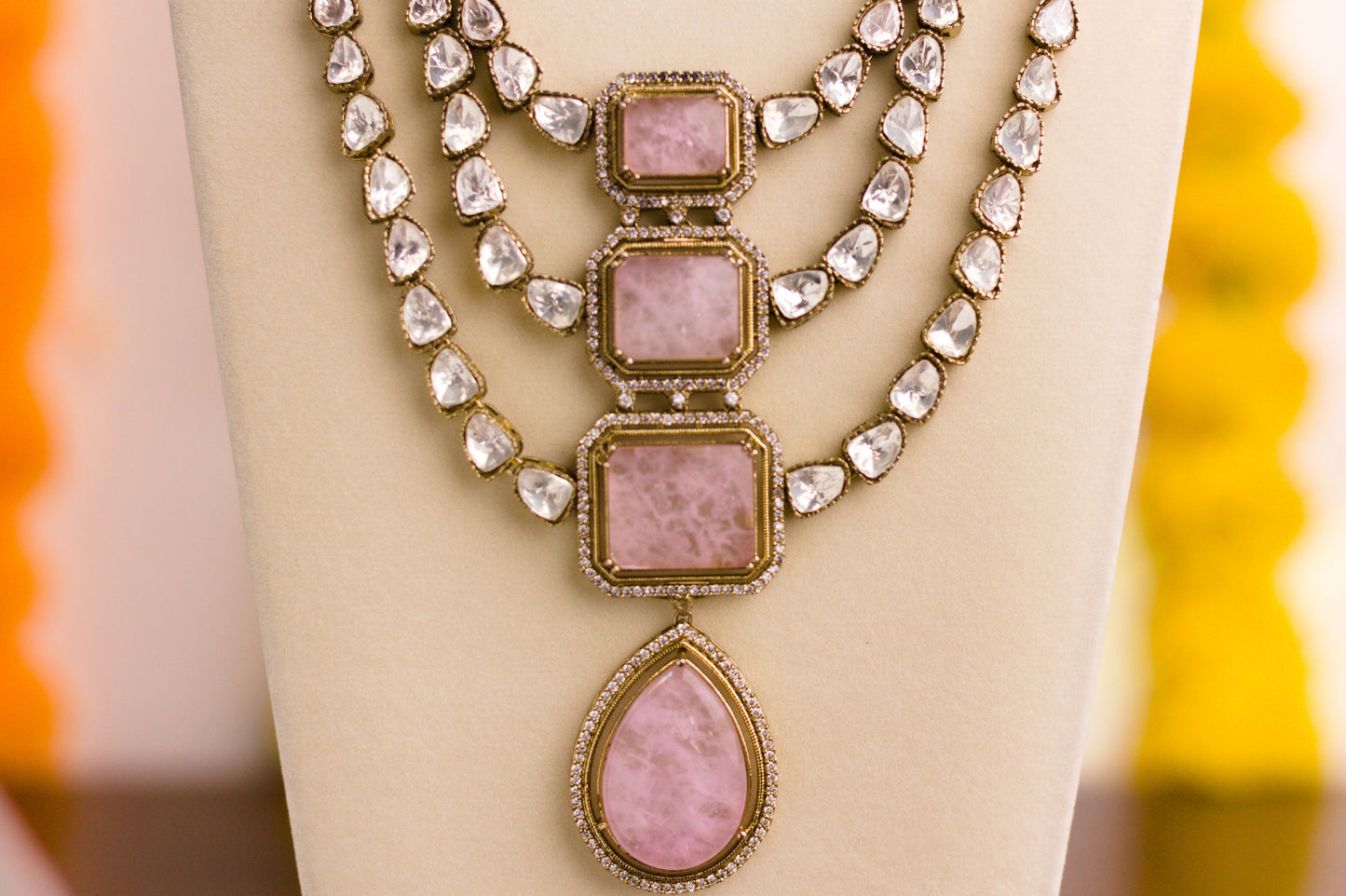Light Pink Doublet Stone Moissanite Kundan Necklace Set