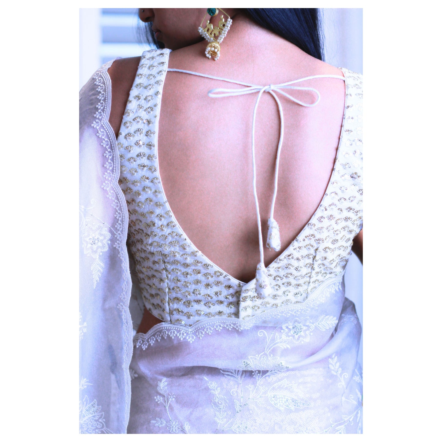 Ivory Sequin Detail Saree Blouse / Size 36