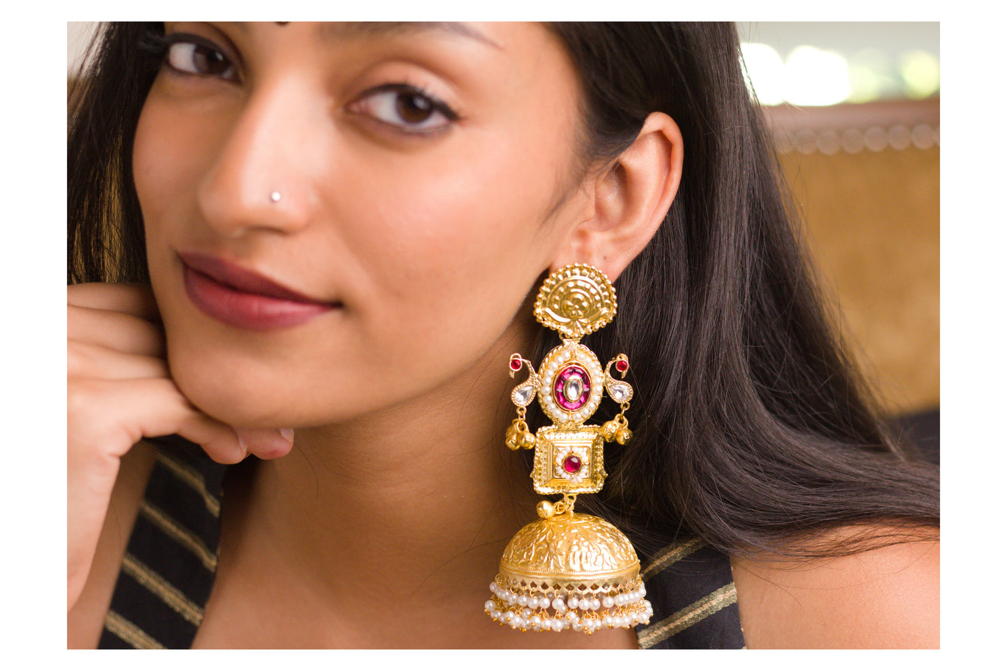 Rani Shy Bird Gold Jhumkas