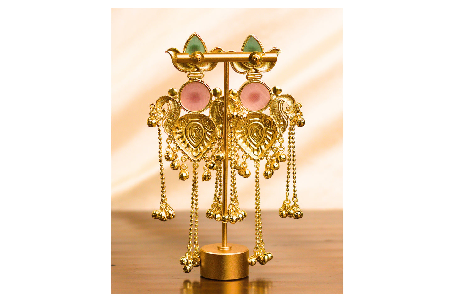 Pink and Mint Ghungroo On Chains Earrings