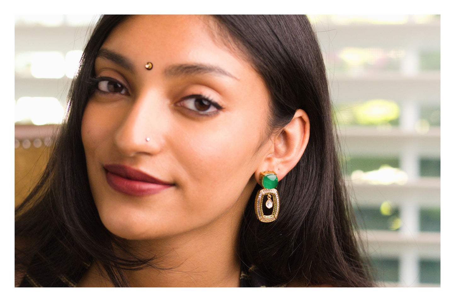 Stone Studded Emerald Doublet Earrings