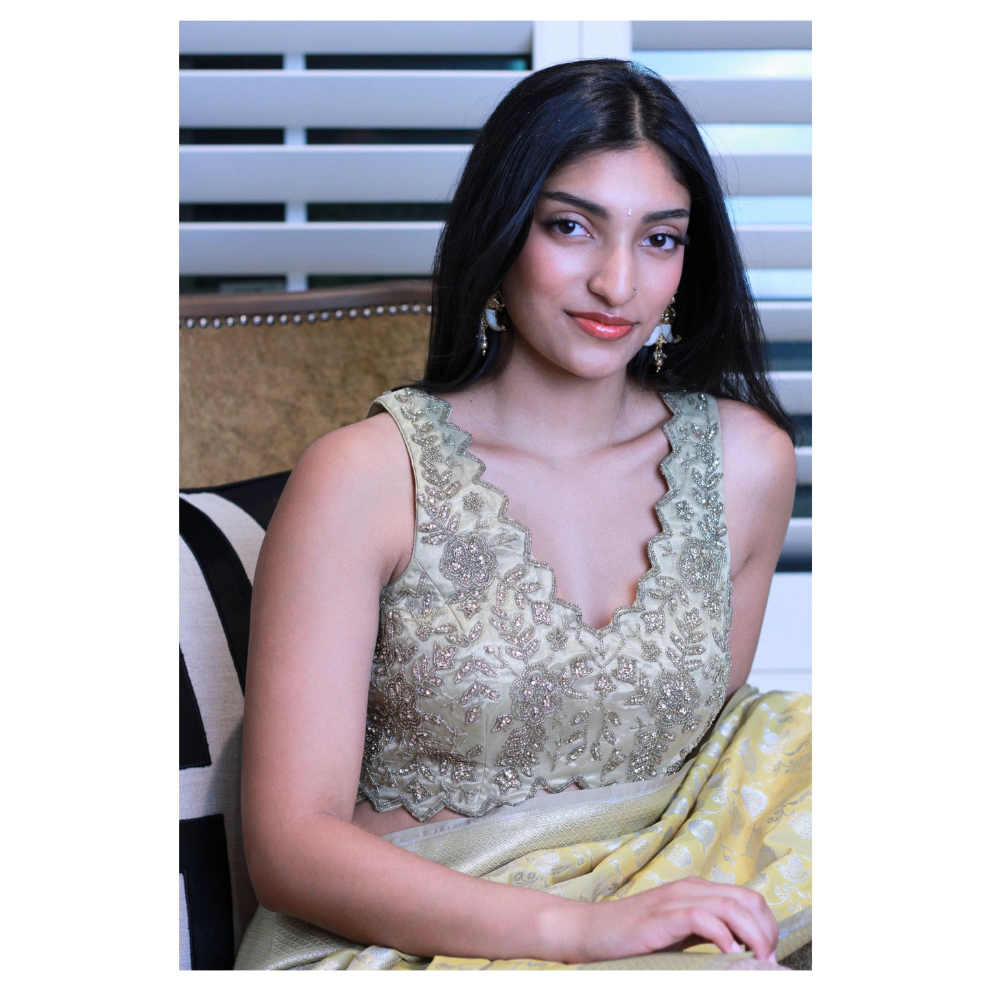 Subtle Gold ZigZg Edge Hand Embroidered Blouse / Size 36