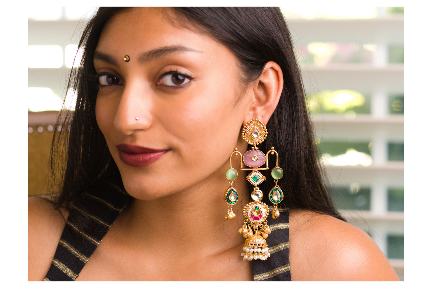 Pink and Aqua Tarazoo Jhumkas