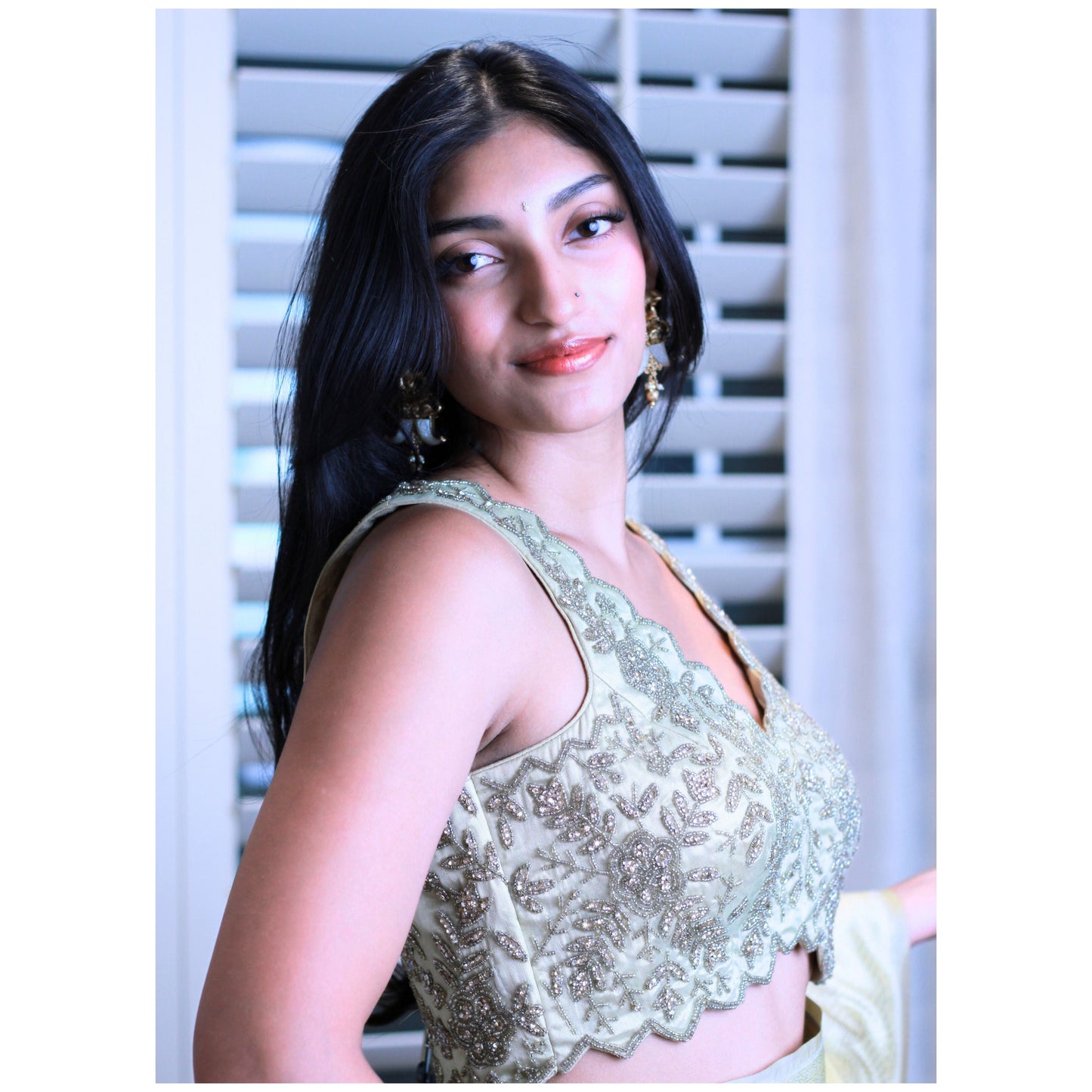 Subtle Gold ZigZg Edge Hand Embroidered Blouse / Size 36