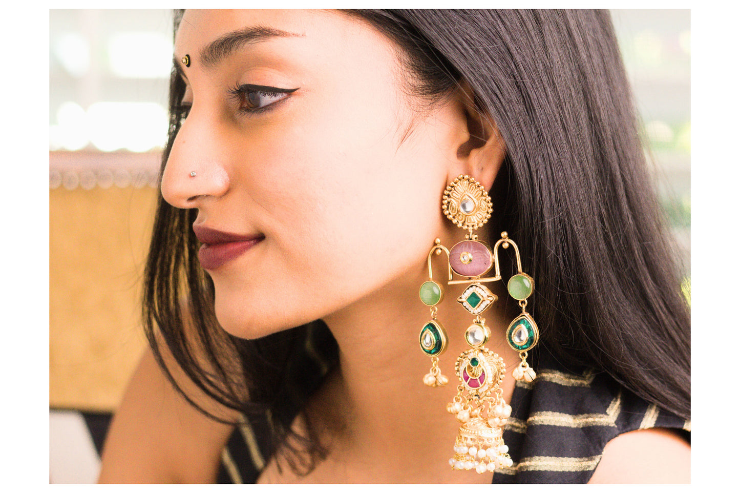 Pink and Aqua Tarazoo Jhumkas