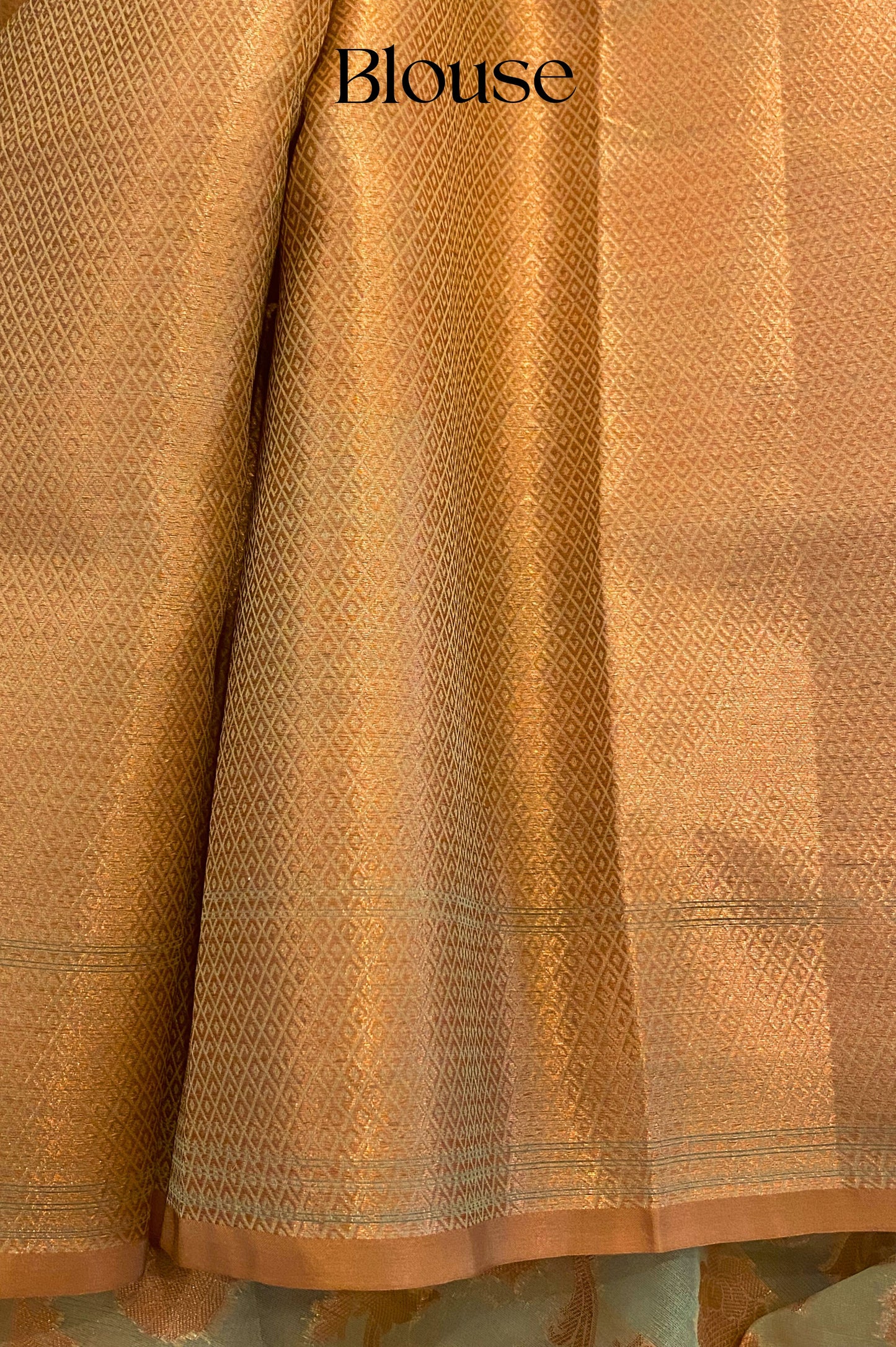 Green Banarasi Organza Saree with Copper Zari All-over Jangla, Border and Pallu.