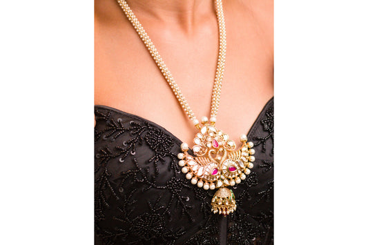 Polki Kundan and Pearl Mor Necklace Set