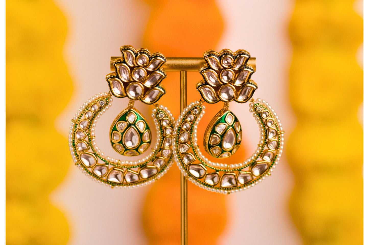Green Meenakari Drop Kundan and Piroi Chandbali