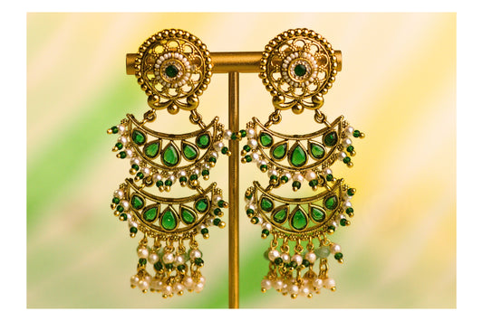 Green Stone Tiered Chandbali