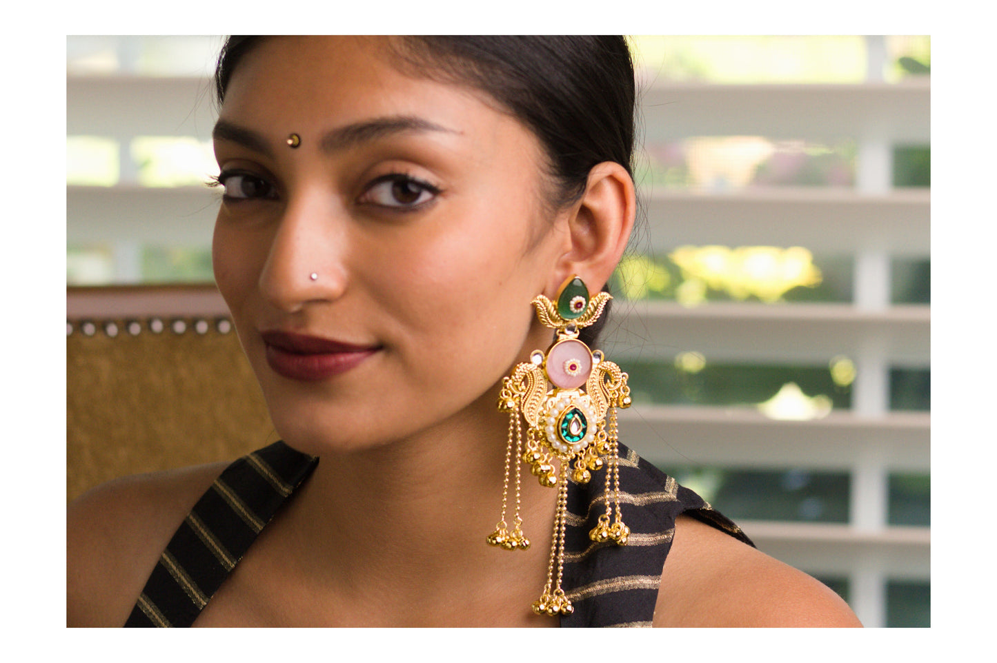 Pink and Mint Ghungroo On Chains Earrings