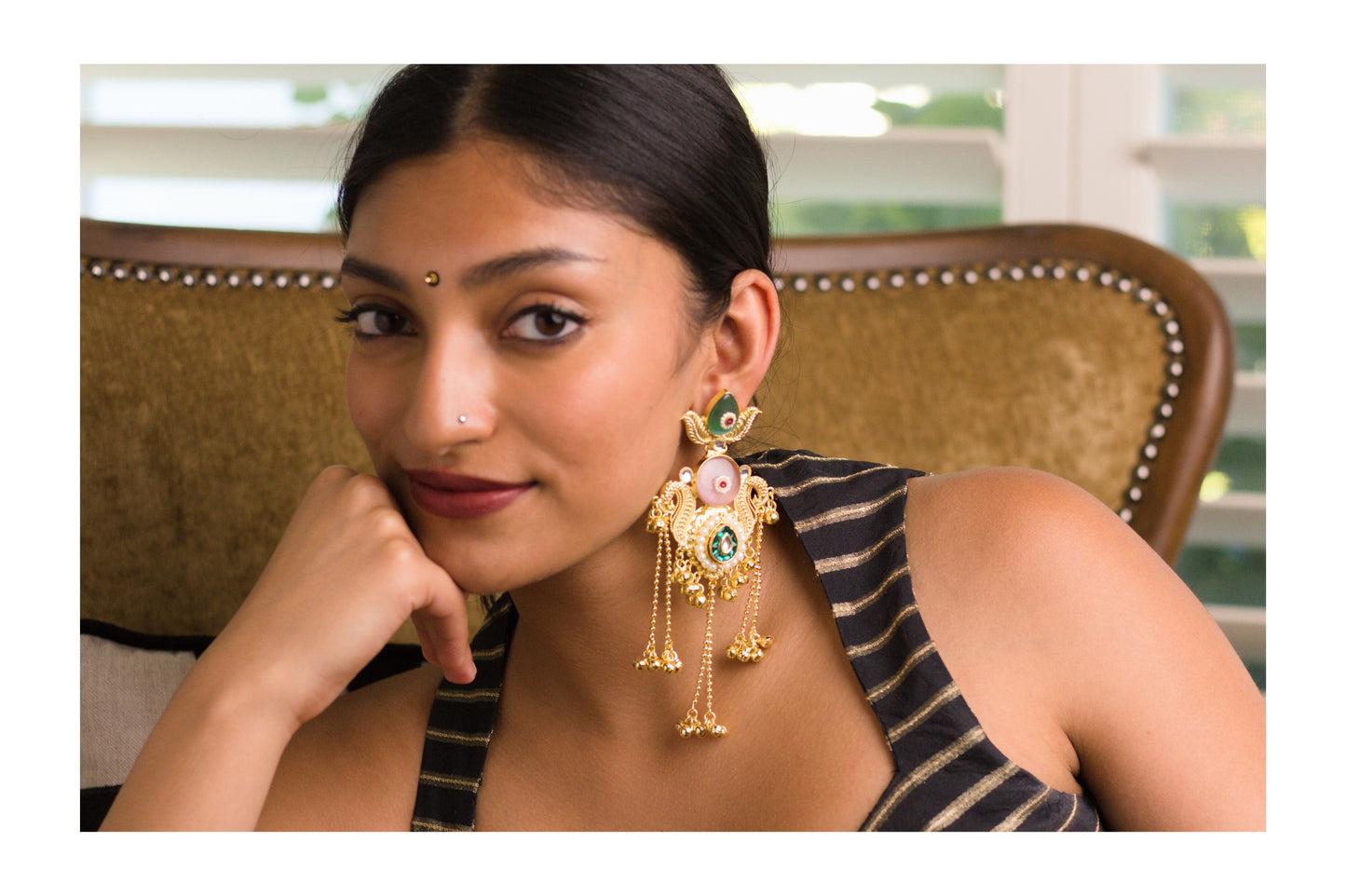 Pink and Mint Ghungroo On Chains Earrings