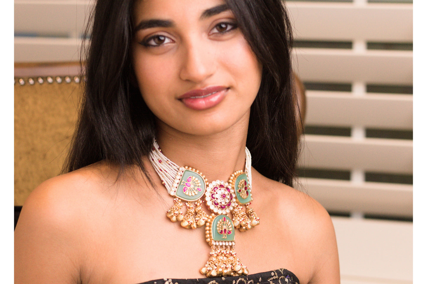 Rjwadi Polki Mor Inlay Necklace Set