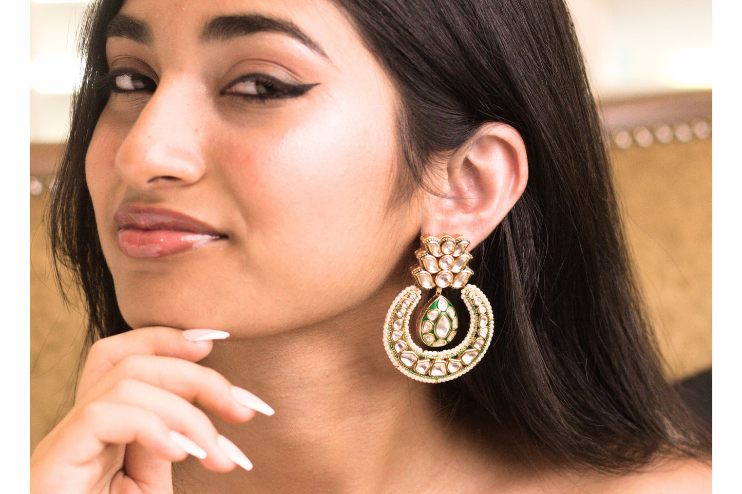 Green Meenakari Drop Kundan and Piroi Chandbali