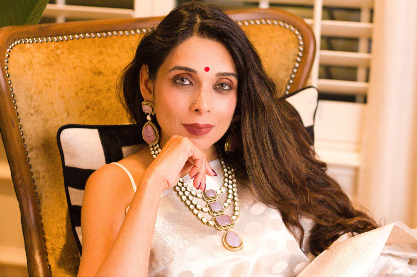 Light Pink Doublet Stone Moissanite Kundan Necklace Set