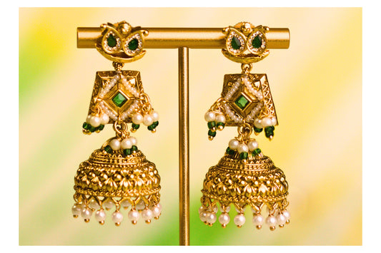 Temple Inspired Green Dainty Paisley Jhumkas