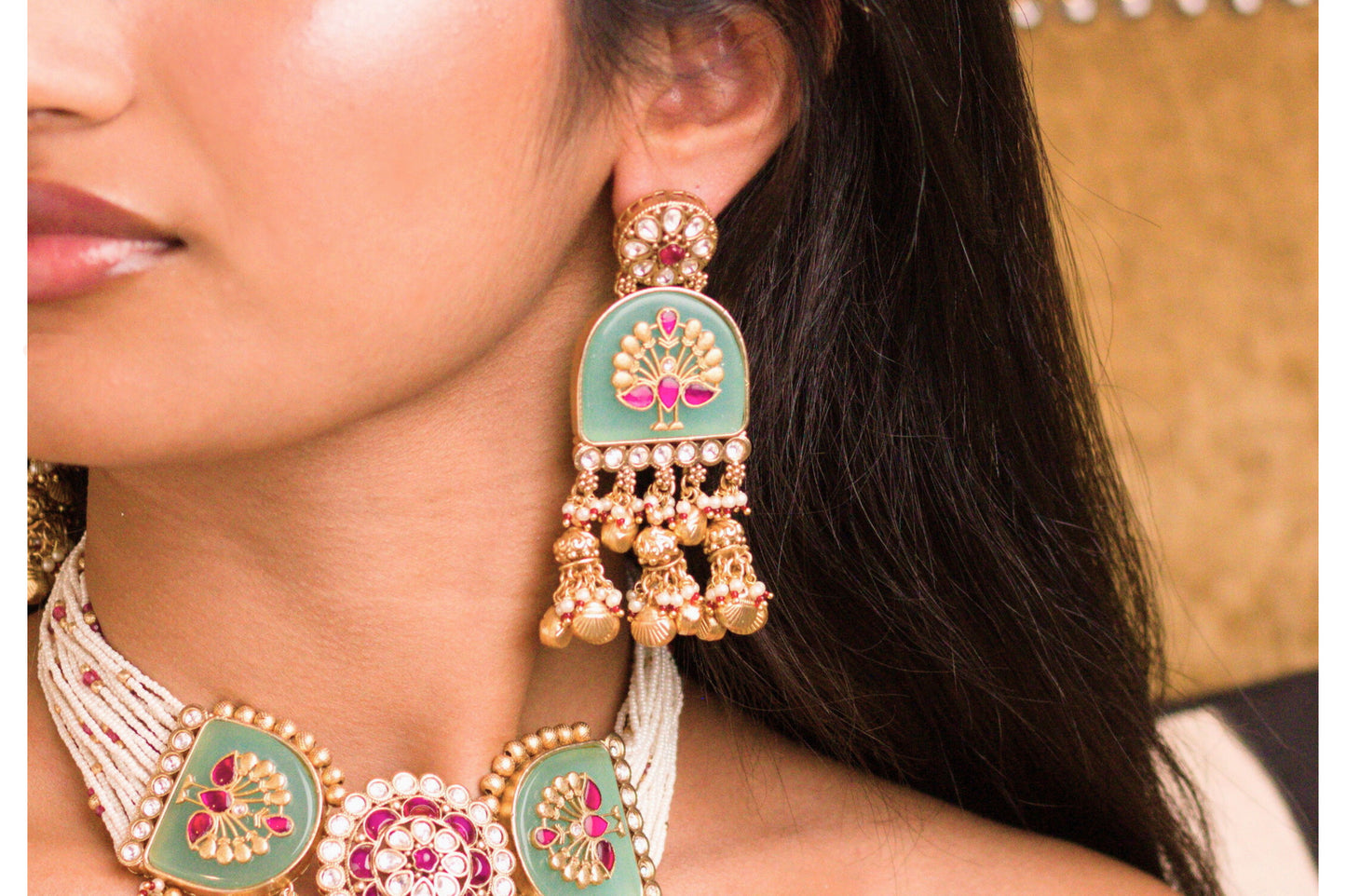 Rjwadi Polki Mor Inlay Necklace Set