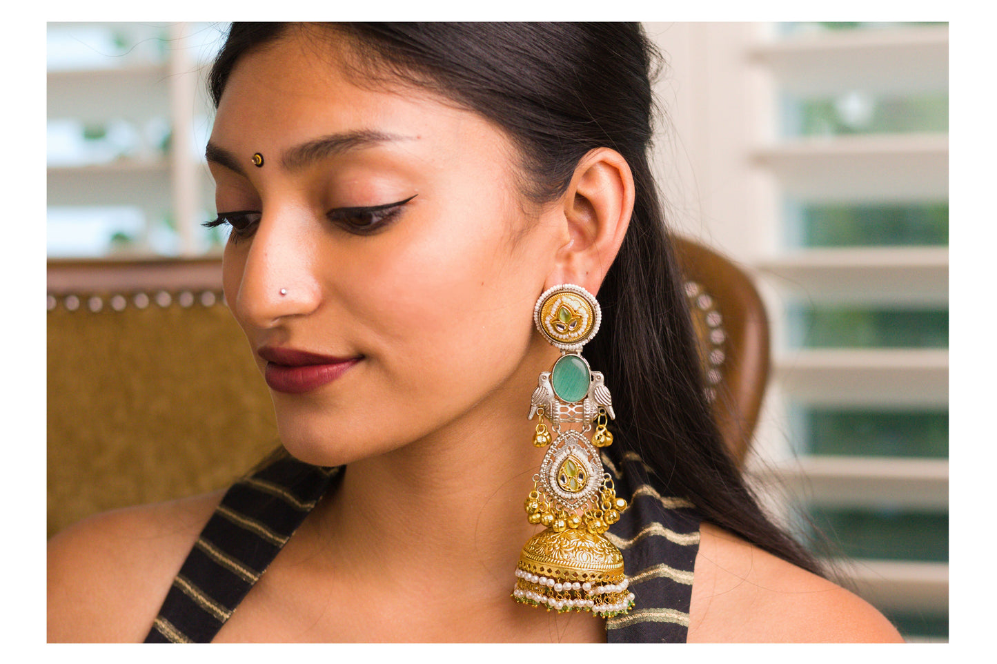 Aqua Stone Chidiya Jhumkas