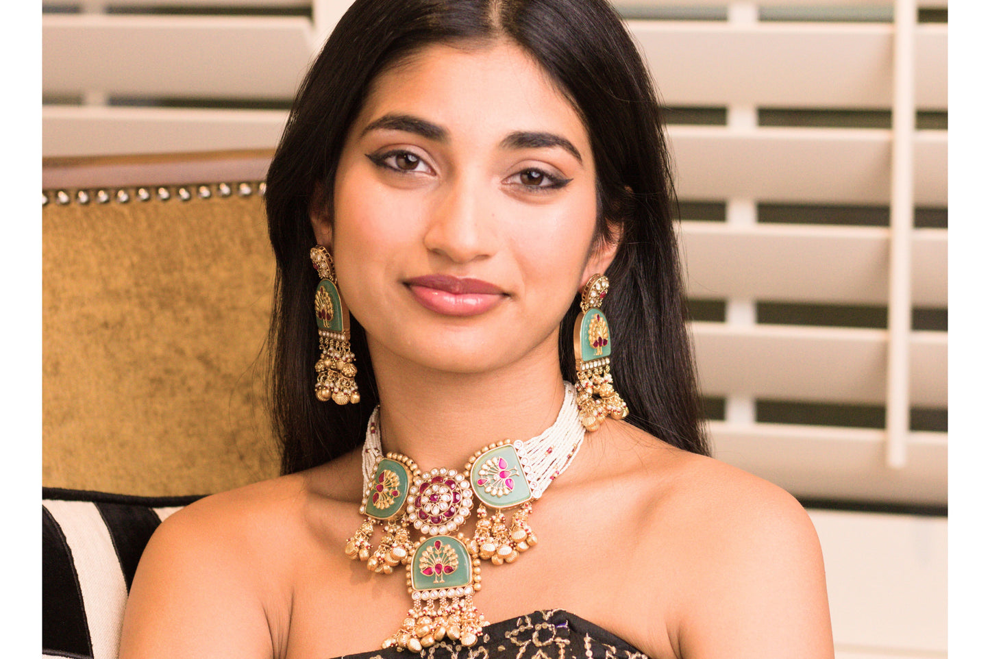 Rjwadi Polki Mor Inlay Necklace Set