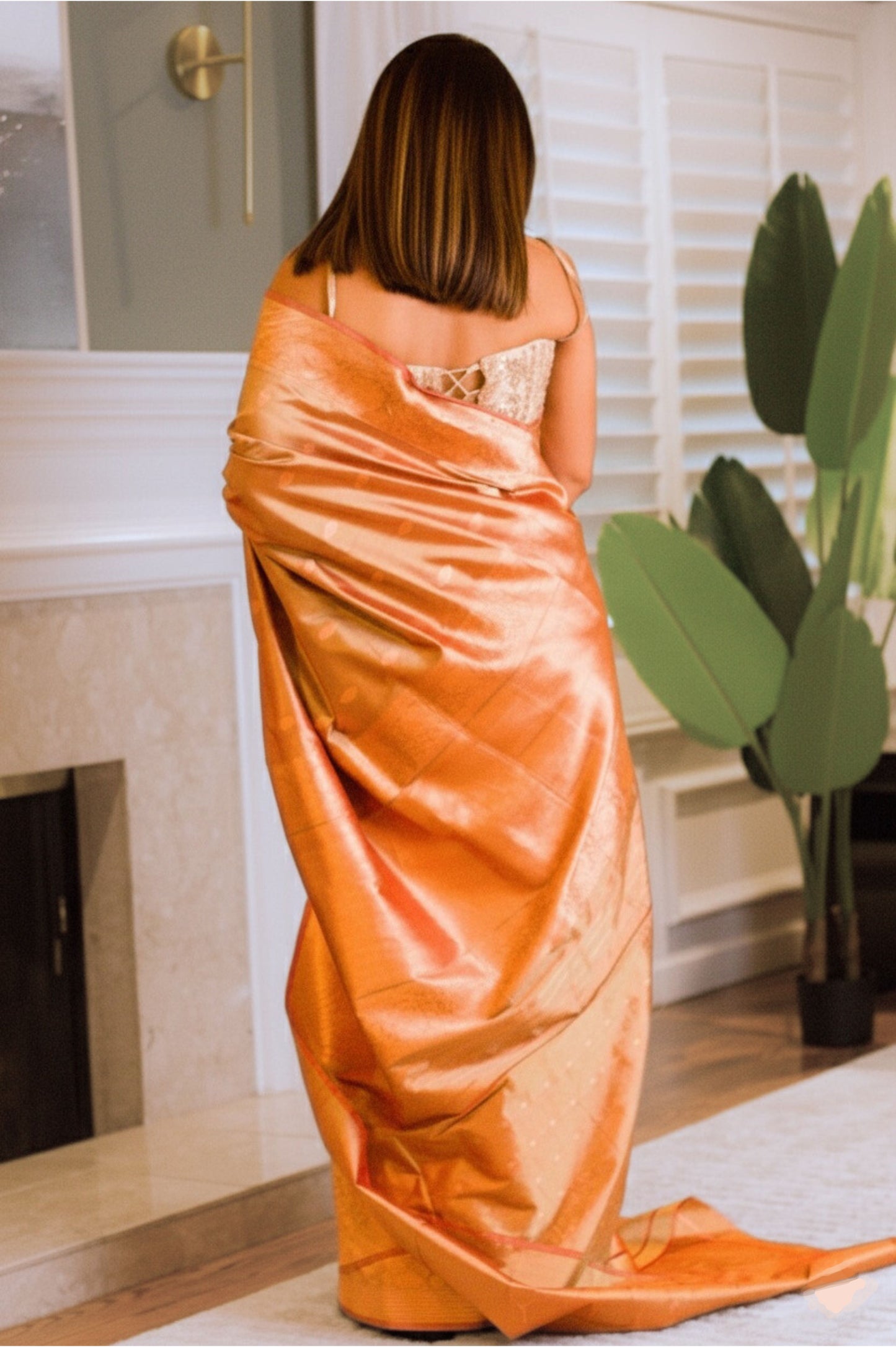 Pearlescent Rusty Beige Banarasi Pure Katan Silk Saree With Copper Zari