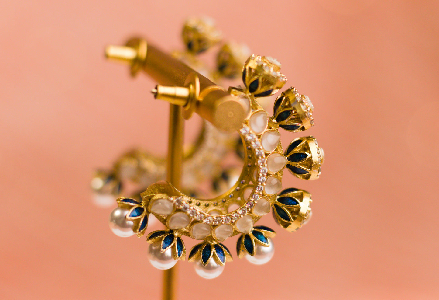 Teal Meena Pearl and Stone Half Hoop Earrings