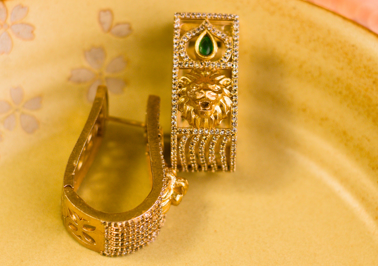 Stone Studded Lion Motif Hoops