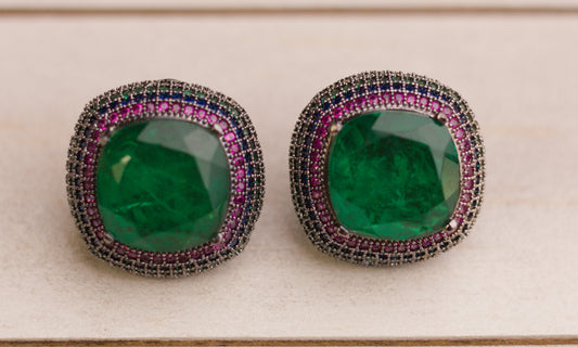 Emerald Moissanite Studs
