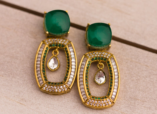Stone Studded Emerald Doublet Earrings