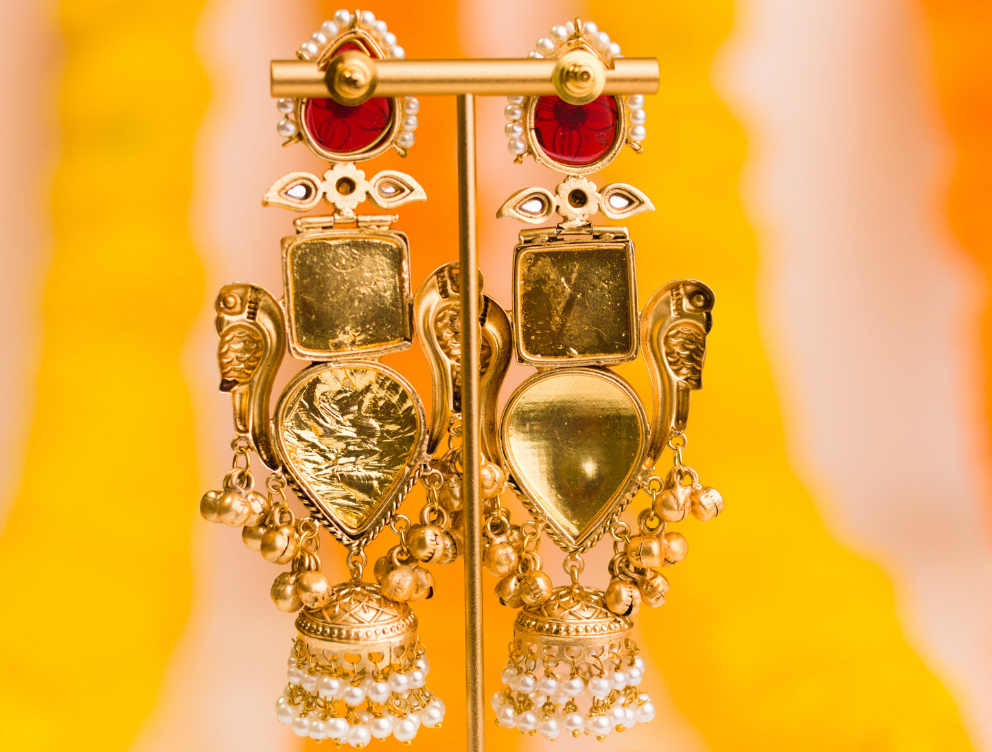 Inlay Paan Jhumkas Red Leaf