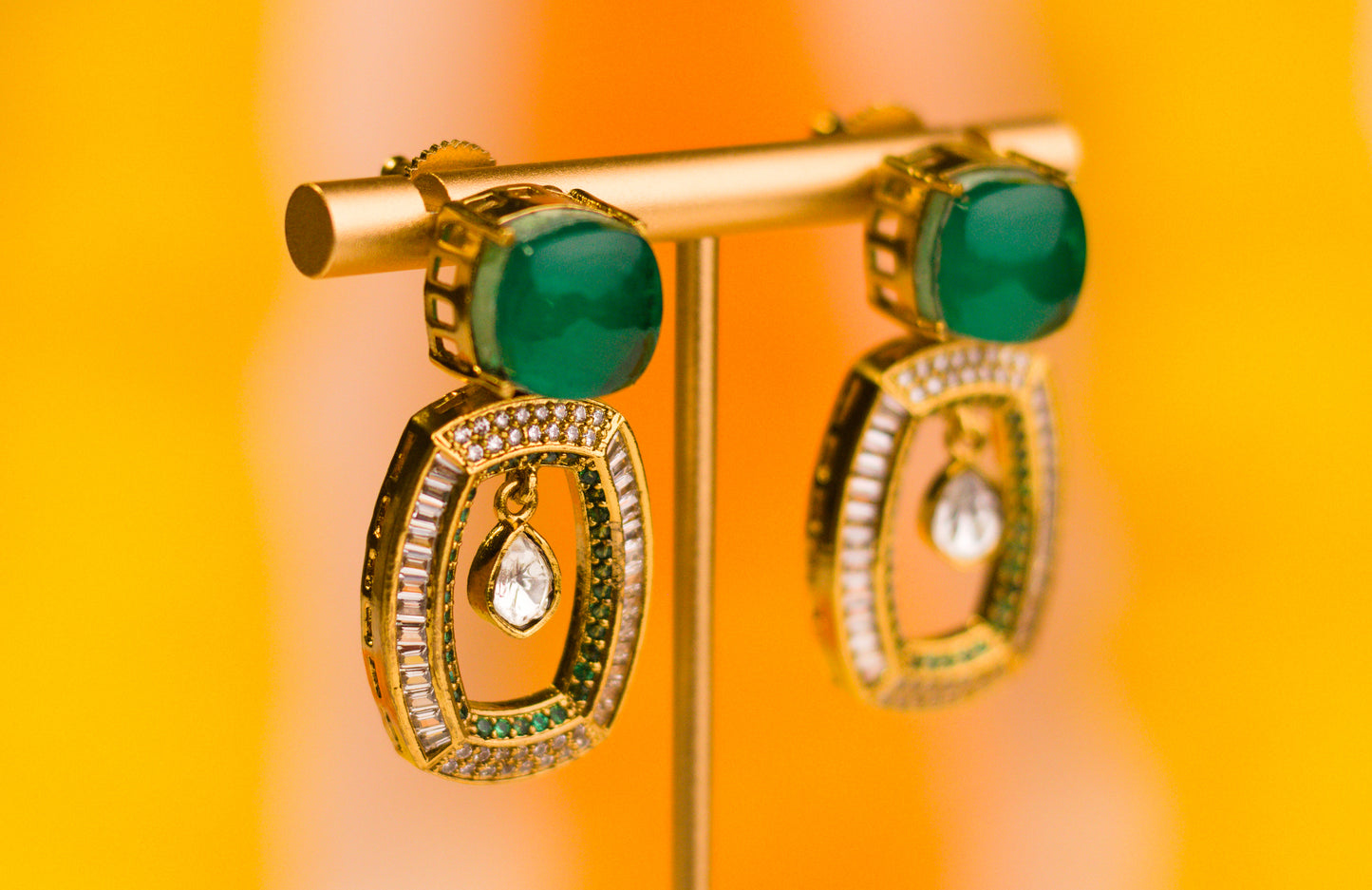Stone Studded Emerald Doublet Earrings