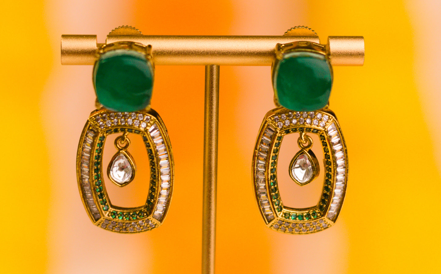 Stone Studded Emerald Doublet Earrings
