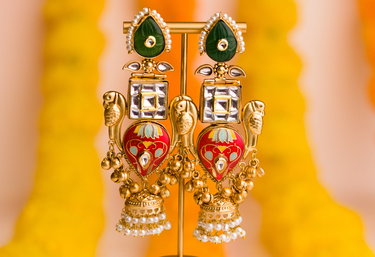 Inlay Paan Jhumkas Green Leaf