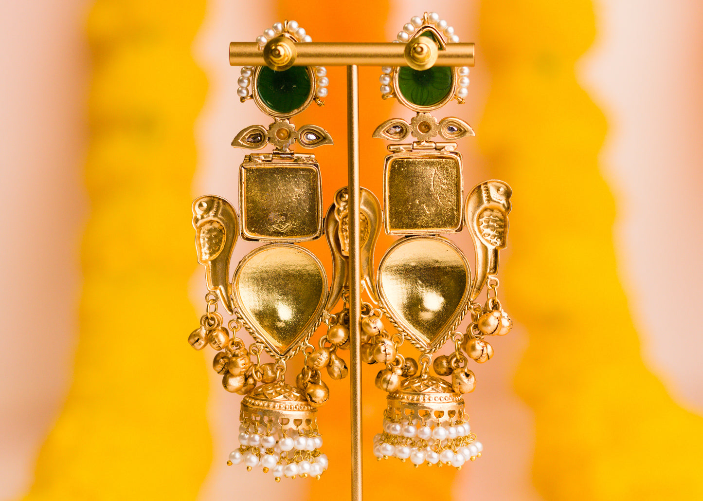 Inlay Paan Jhumkas Green Leaf